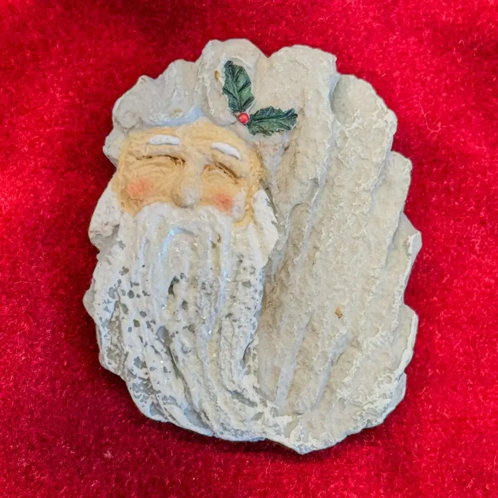 Hand-Painted Whimsical Santa Claus Holiday Brooch/Pin w/ Stone Like Appearance